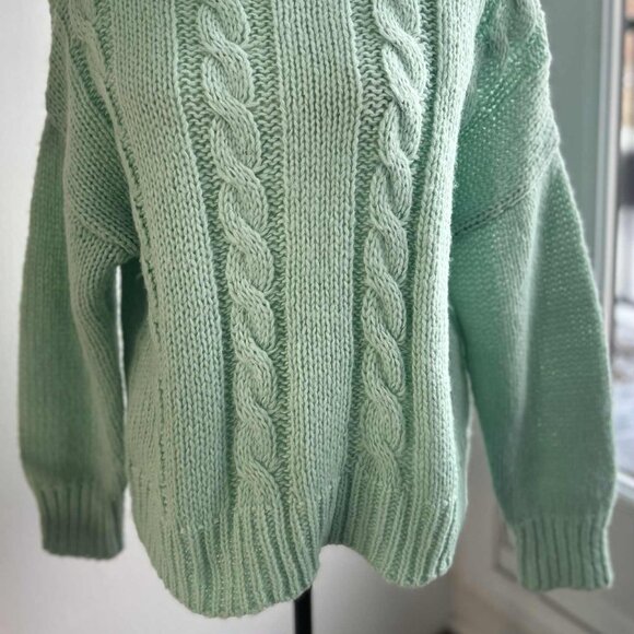 Ceny Bright Celadon Chunky & Cozy Cable Knit Turtleneck Sweater – US L - Picture 5 of 12